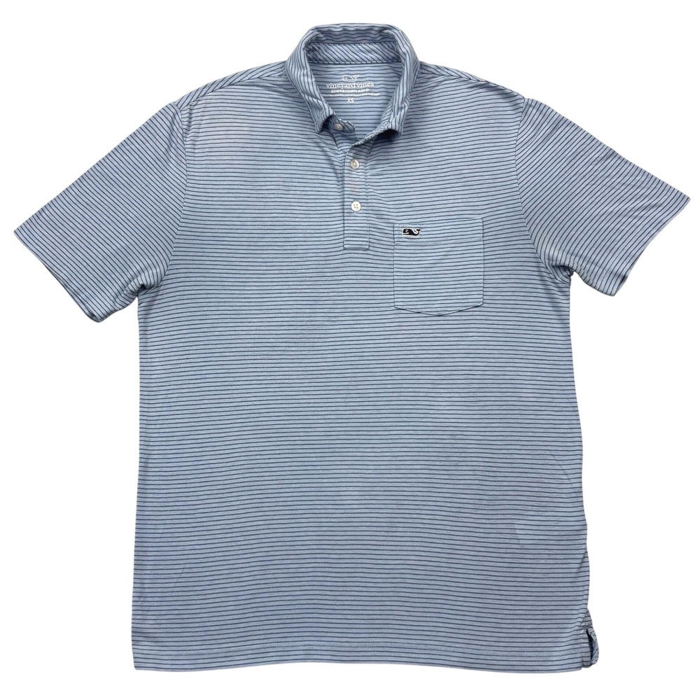 Vineyard Vines Mens XS Blue Striped Edgartown Polo Shirt Pima Cotton Stretch